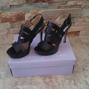 Black Leather Stanley Marc Fisher Sandal Heels
